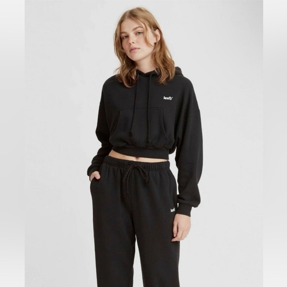Levi's Tops - Levi's Y2K Black Cropped Long Sleeved Hoodie Witchy Goth Distressed